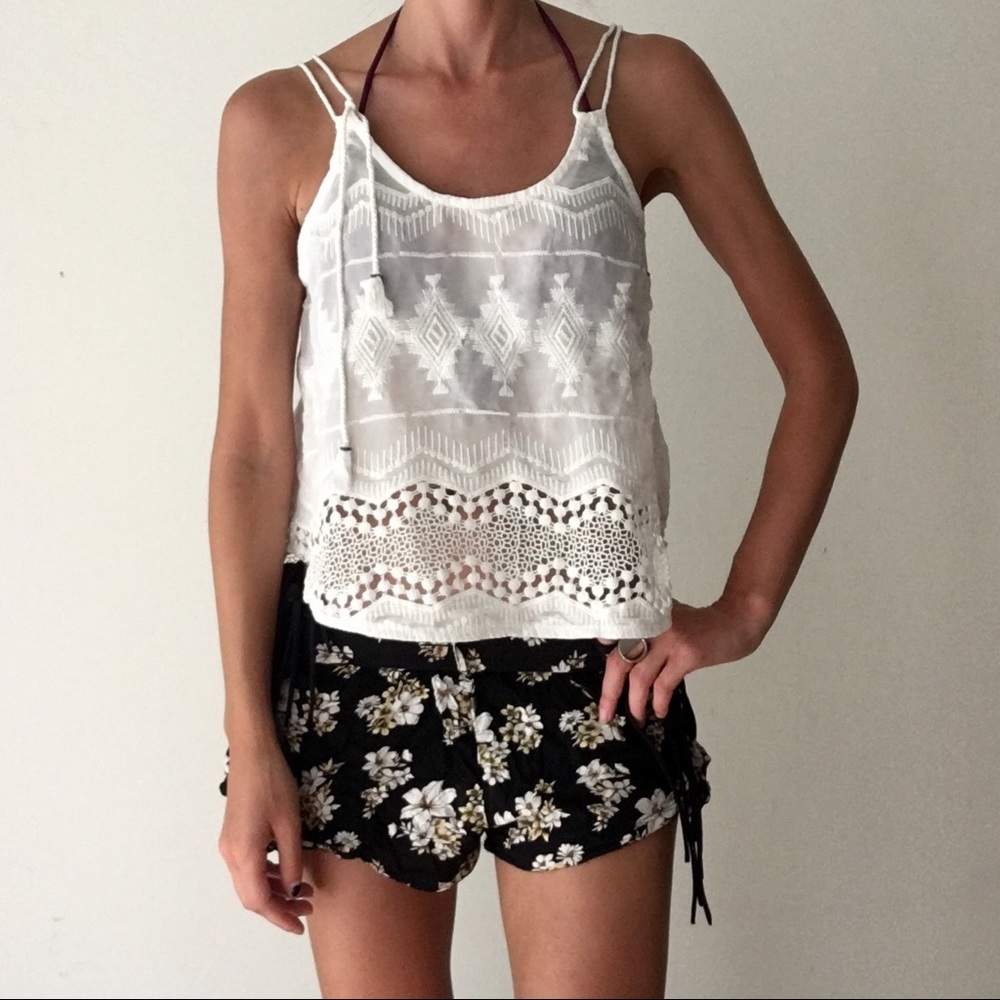White boho-chic tassel top ~ festival/beach/vacation/summer~
